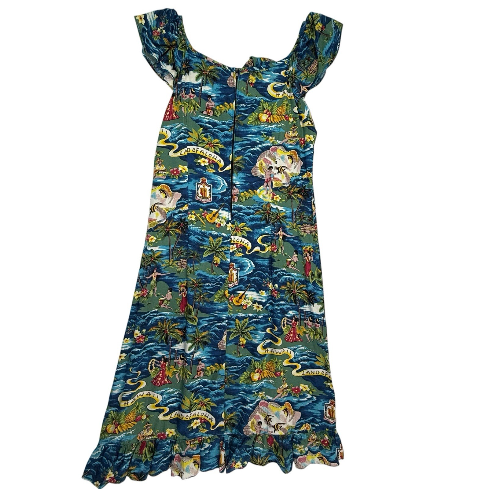 Vintage Kalakaua Hawaiian Dress Women Large Ruffled Luau Dancers Rayon