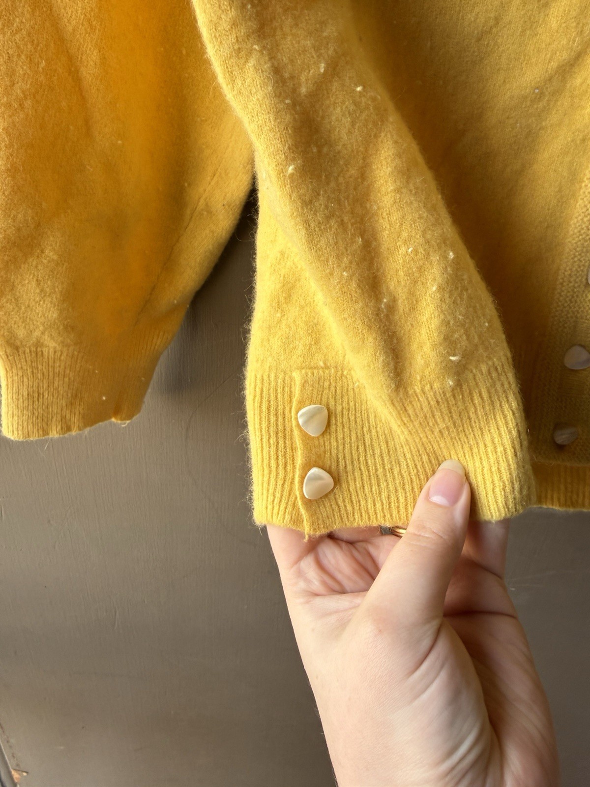 Vintage 1940s 1950s Wool Cardigan Sweater Button Up Rockabilly Womens Yellow
