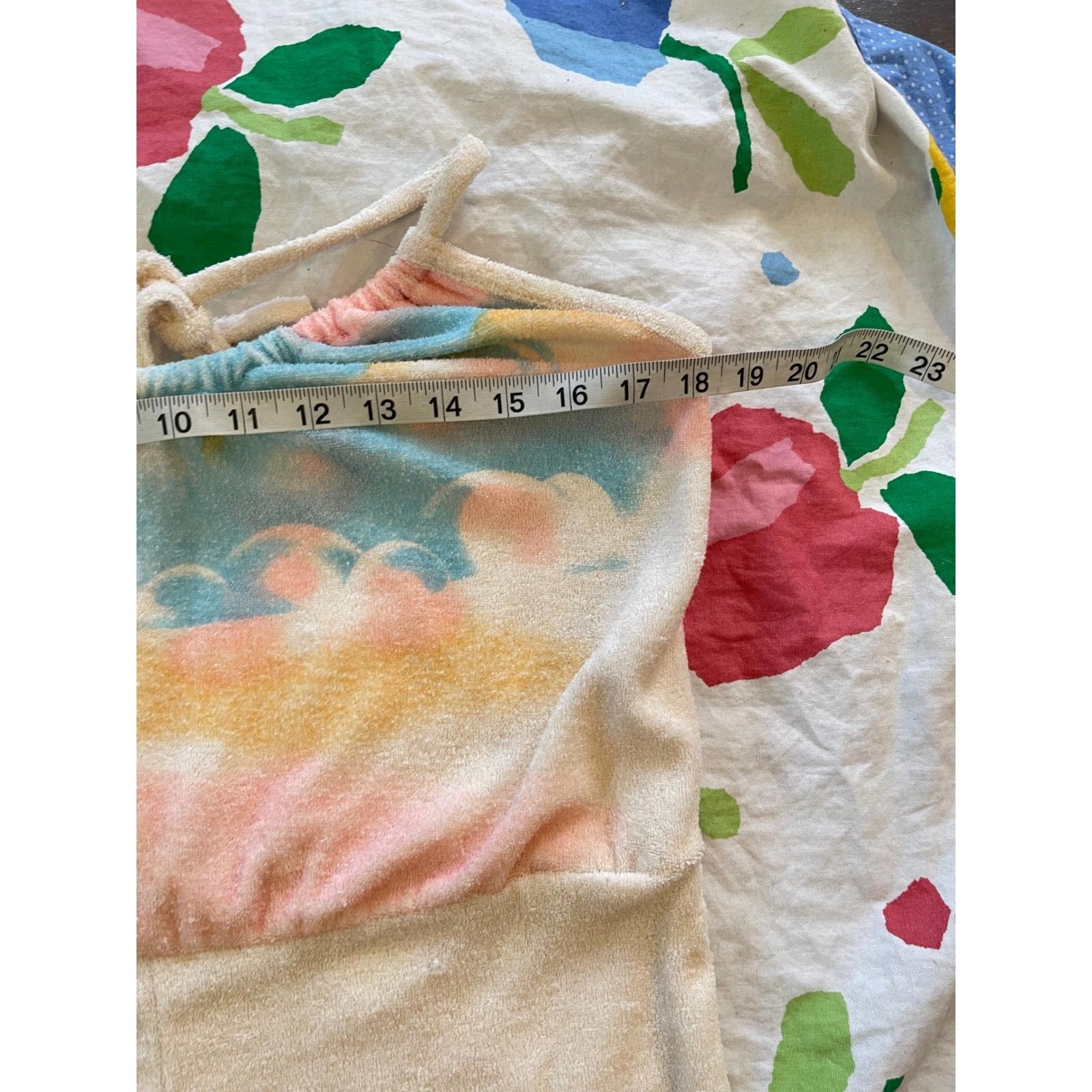 Vintage Terry Cloth 70s Halter Romper Pastel Sunset Seascape Beach small