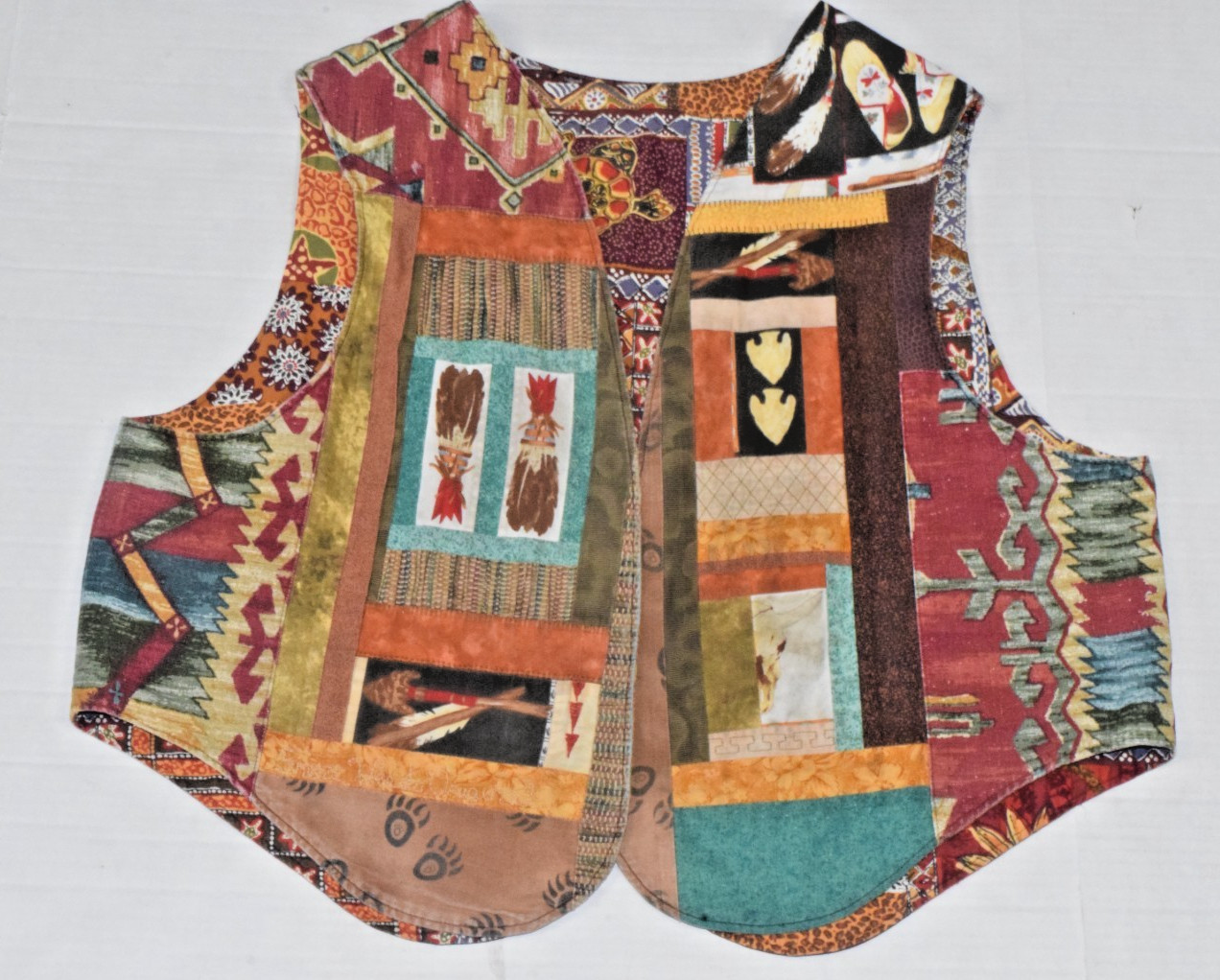 Vintage Reversible Quilted Vest Sz L 70s One Side Beach One Side Desert OOAK