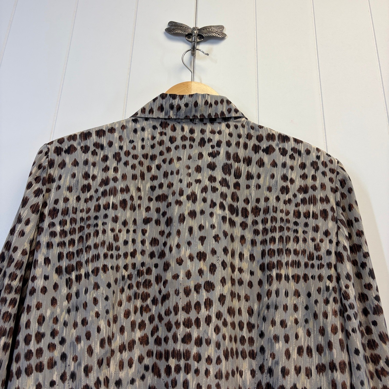 Vintage Leslie Fay 90s Abstract Animal Print Shirt Dress Women Size 12 Mob Wife