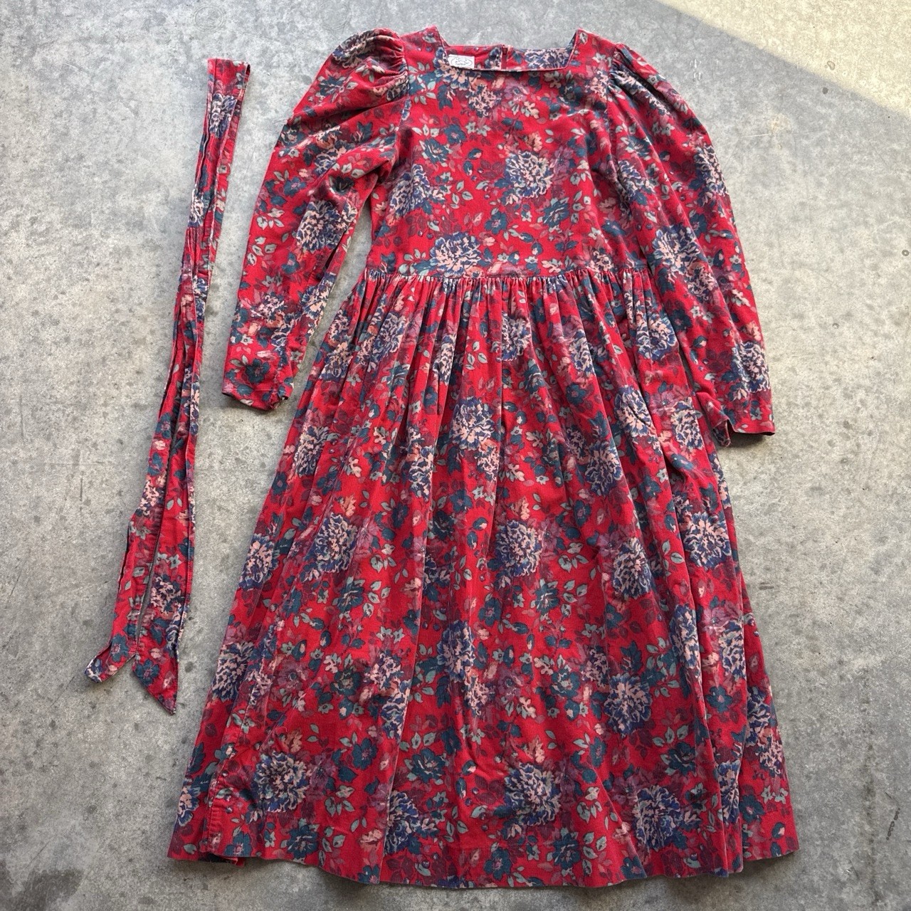 VTG Women’s 80s 90s Red Floral Corduroy Laura Ashley Maxi Dress S 1980s 1990s