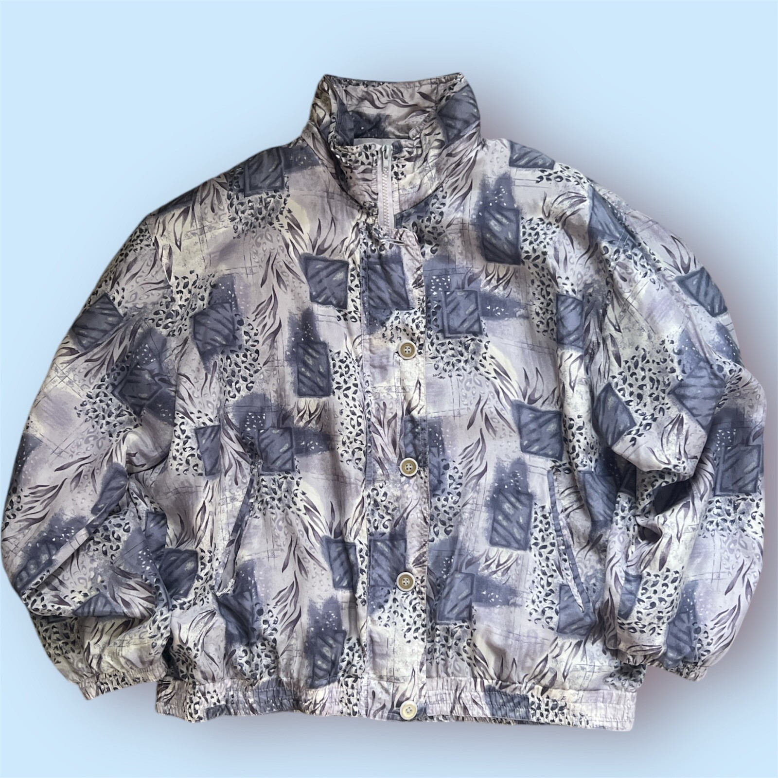 Silk Windbreaker Jacket Vintage Cervelle Pale Purple Silver Size Large Lined