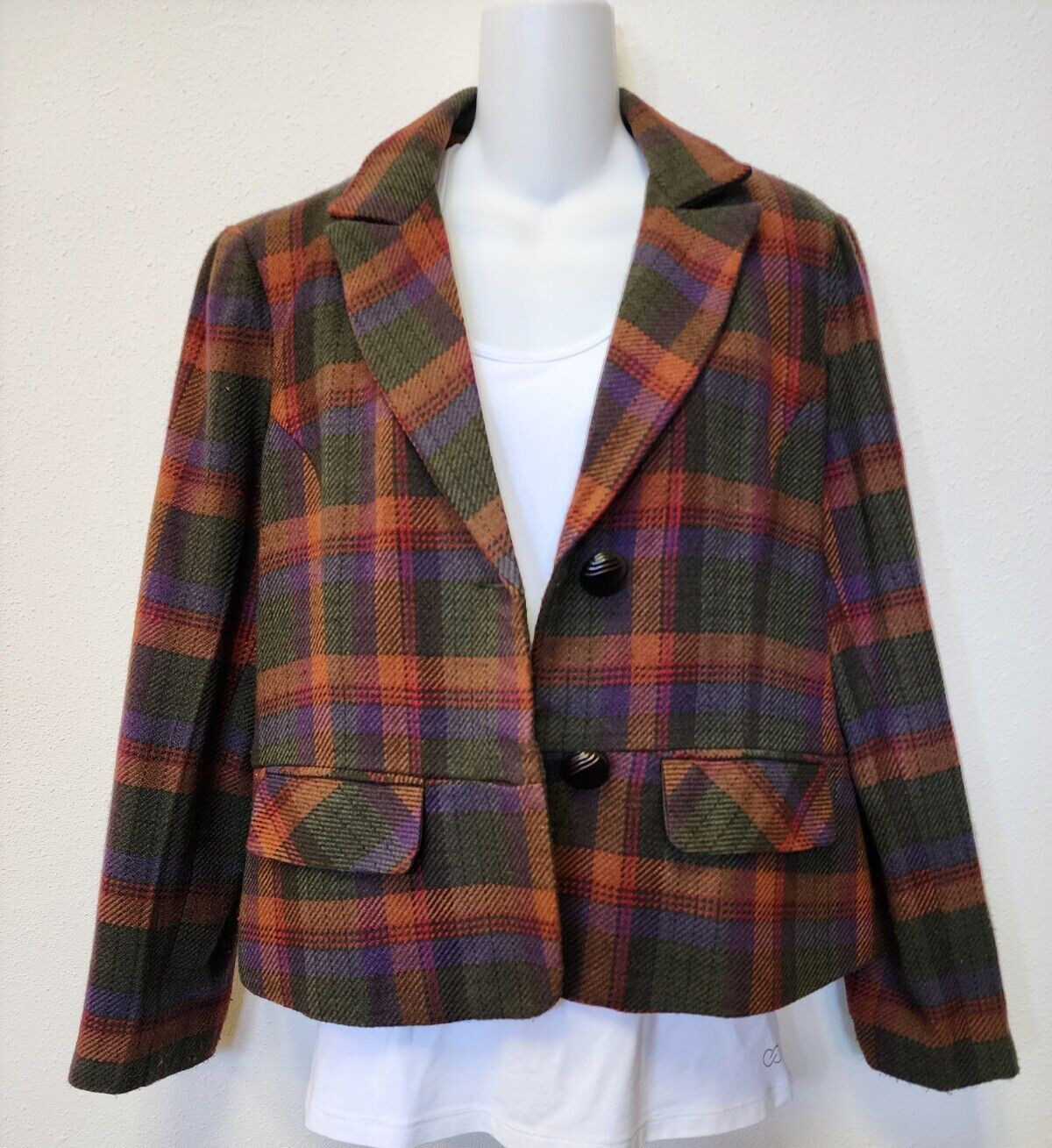 Vintage Notations M Blazer Jacket Plaid Pockets Old Money Academia Granny