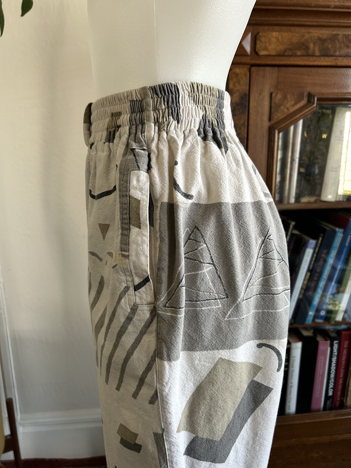 Vintage 1980s Abstract Neutral Printed Wide Leg Pants Memphis ZUBAZ Style Sm