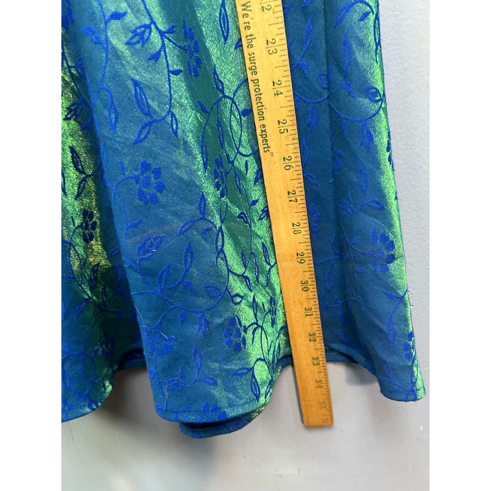 All That Jazz Dress Womens 3/4 Blue Green Iridescent Floral Shimmer Vintage Mini