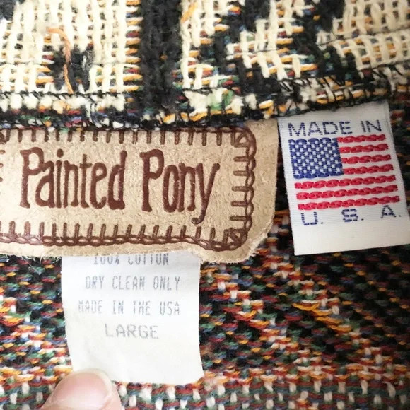 Vtg Painted Pony Tapestry Cotton Adirondack Bear Pine Tree Tribal Vest Womens L