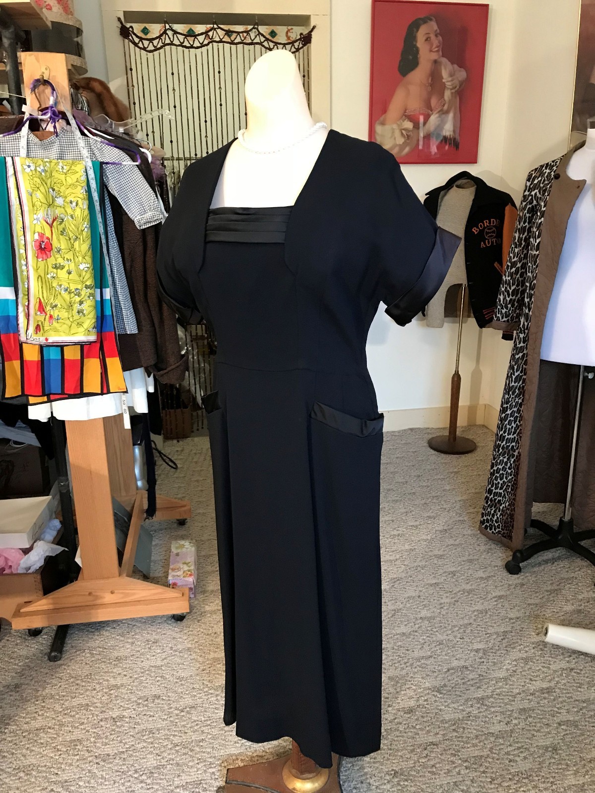 Dramatic 1940’s Little Black Dress/Original Blakely Designer
