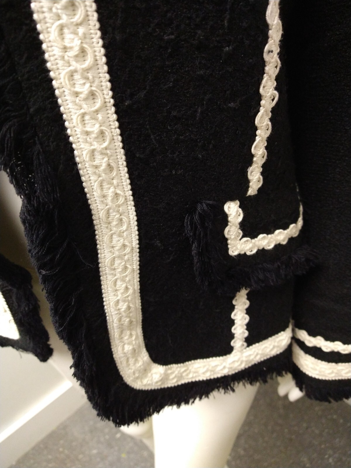 Giancarlo Ferrari Tweed Open Jacket/Blazer Womens 8 Black Fringe Career Vintage