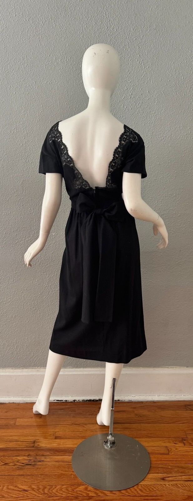 Vintage 60s Black Plunging Bow CHARLES COOPER Cocktail Party Dress M