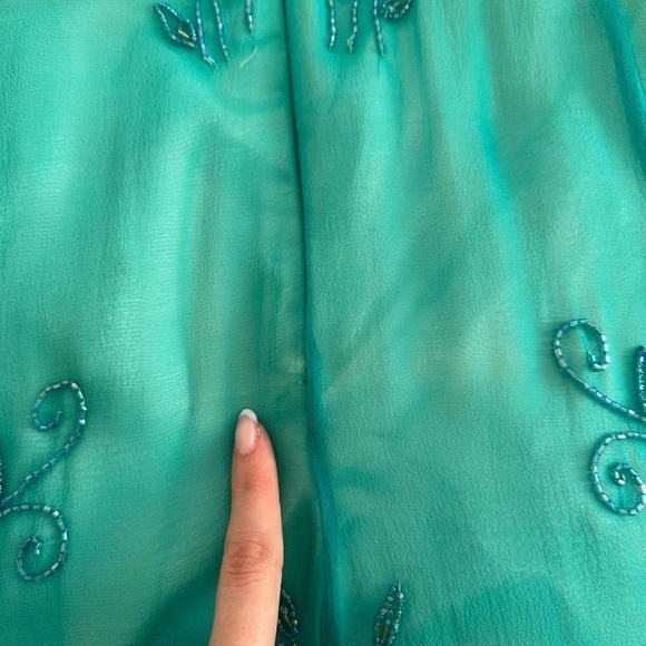 NWT VINTAGE Adrianna Papell Evening Silk Strapless Teal Mermaid Beaded Dress