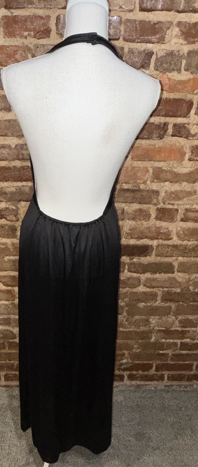 Vintage 70s JCPenney Gaymode Black Satin Maxi Halter Nightgown Sz 36 EUC Sexy