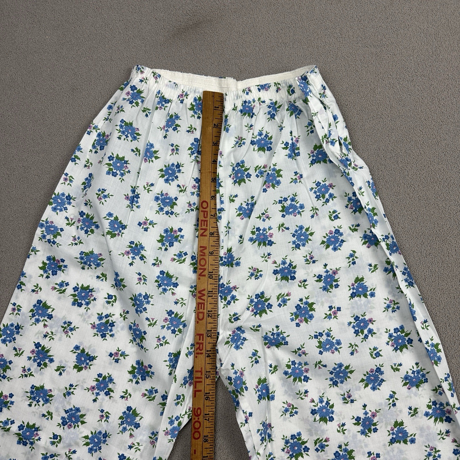 Vtg Dreamaway Pajama PJ Set Top & Pants Blue White Flowers Sanforized Sz 34
