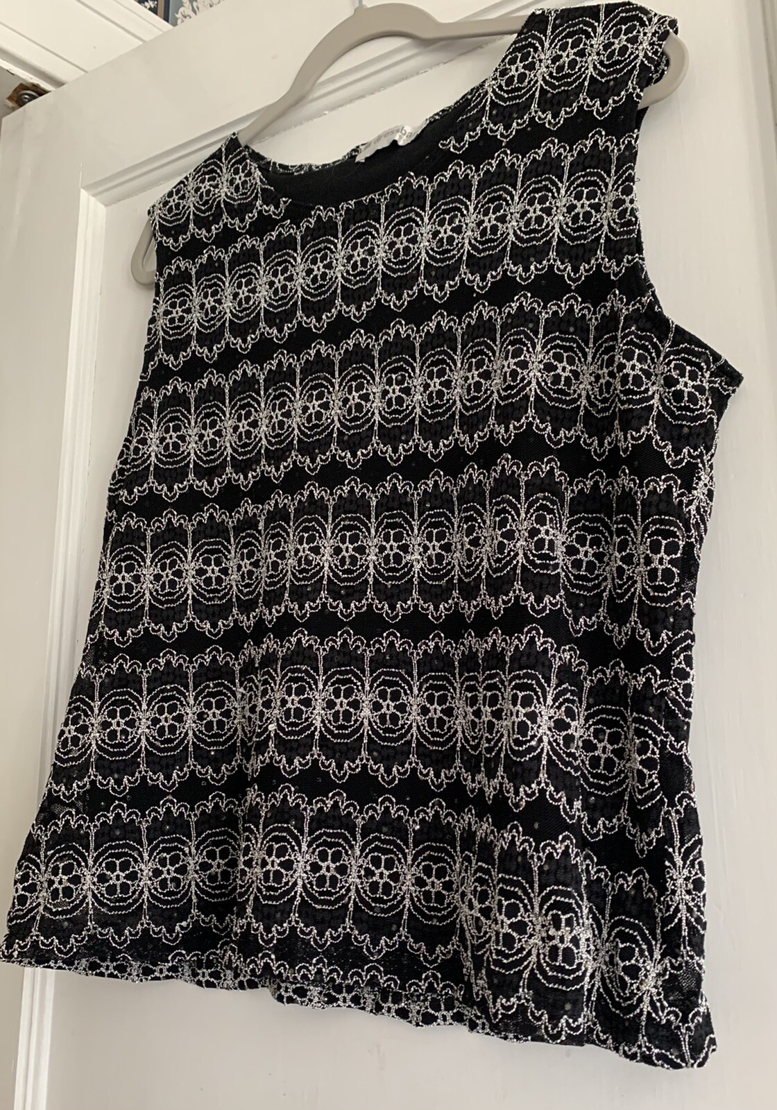 Vintage Dress Barn Sleeveless Blouse 1X Bling Evening Floral Pattern Sequins