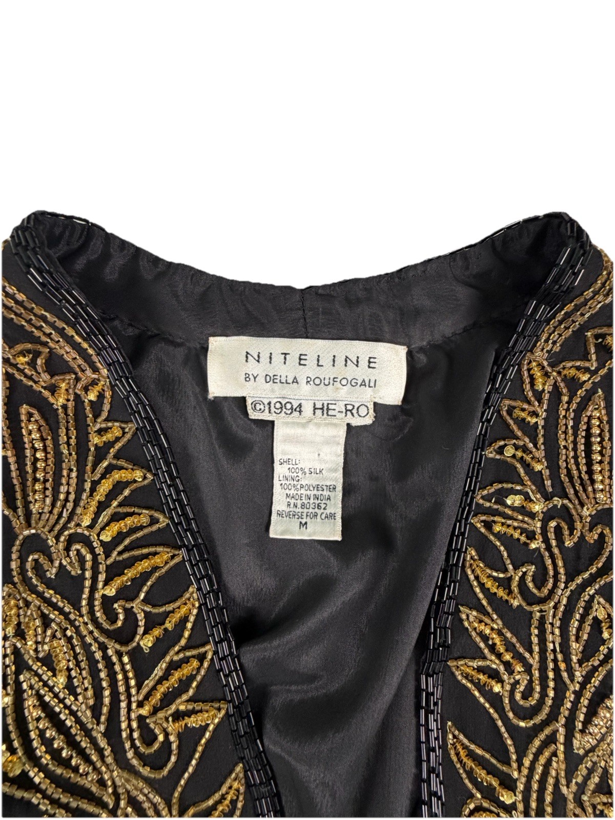 Vintage Niteline by Della Roufogali 1990s Black Gold Beaded Silk Jacket