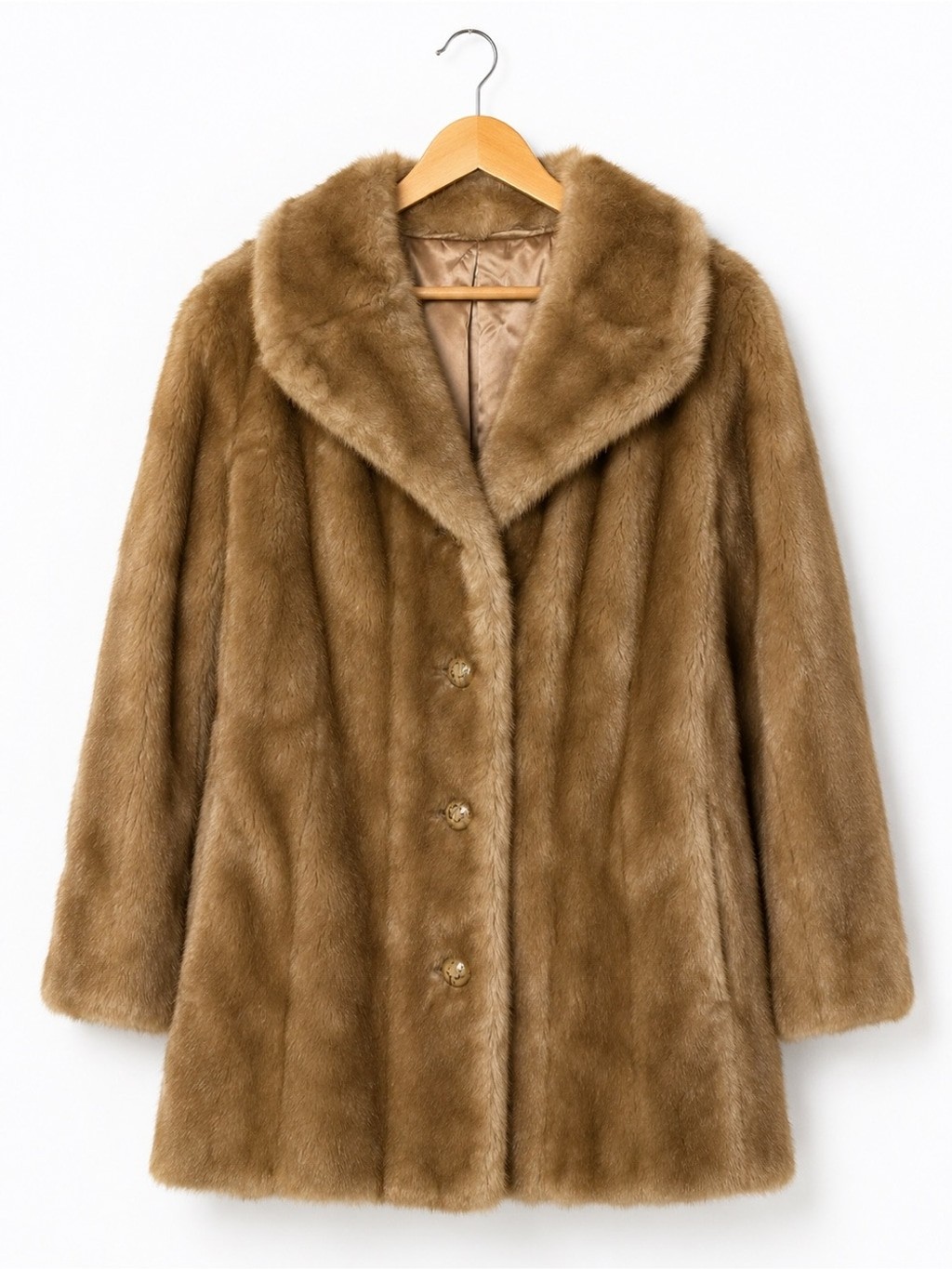Vintage Women’s Tan Faux Fur Coat – Elegant Winter Outerwear Small Mobwife