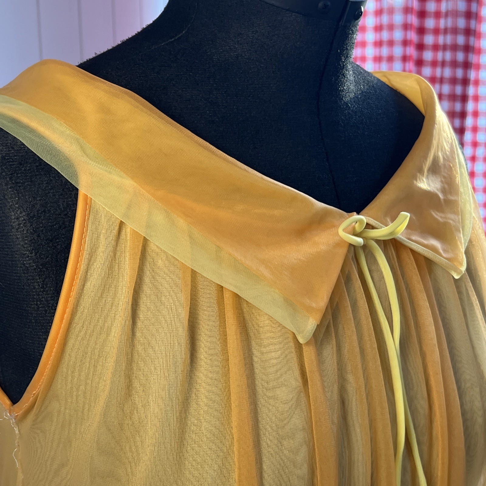 Vintage 1960s Yellow Nylon Chiffon Babydoll Nightgown Sheer Layered Collar M