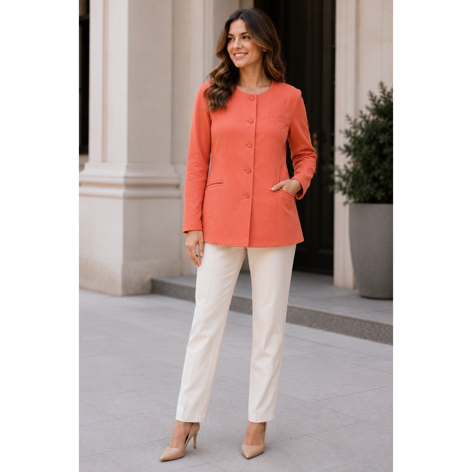 Vintage J Tiktiner France 2 Pc Coral Jacket & Top Suit Size 40 US 8 French Set