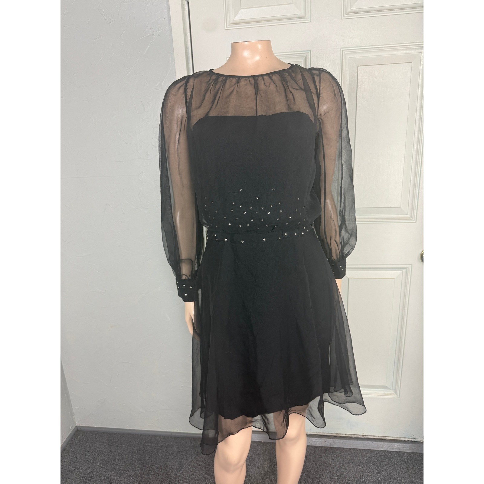 Vintage 70s 60s Jean of California Dress Party Sheer Formal Evening W18