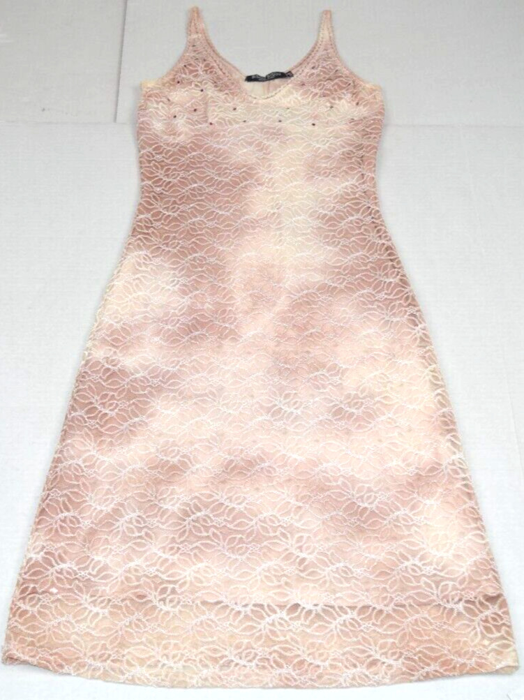 Vintage Dress Bisou Bisou Size S 90s Pink Clouds Tie Dye Sequins Layered Lace