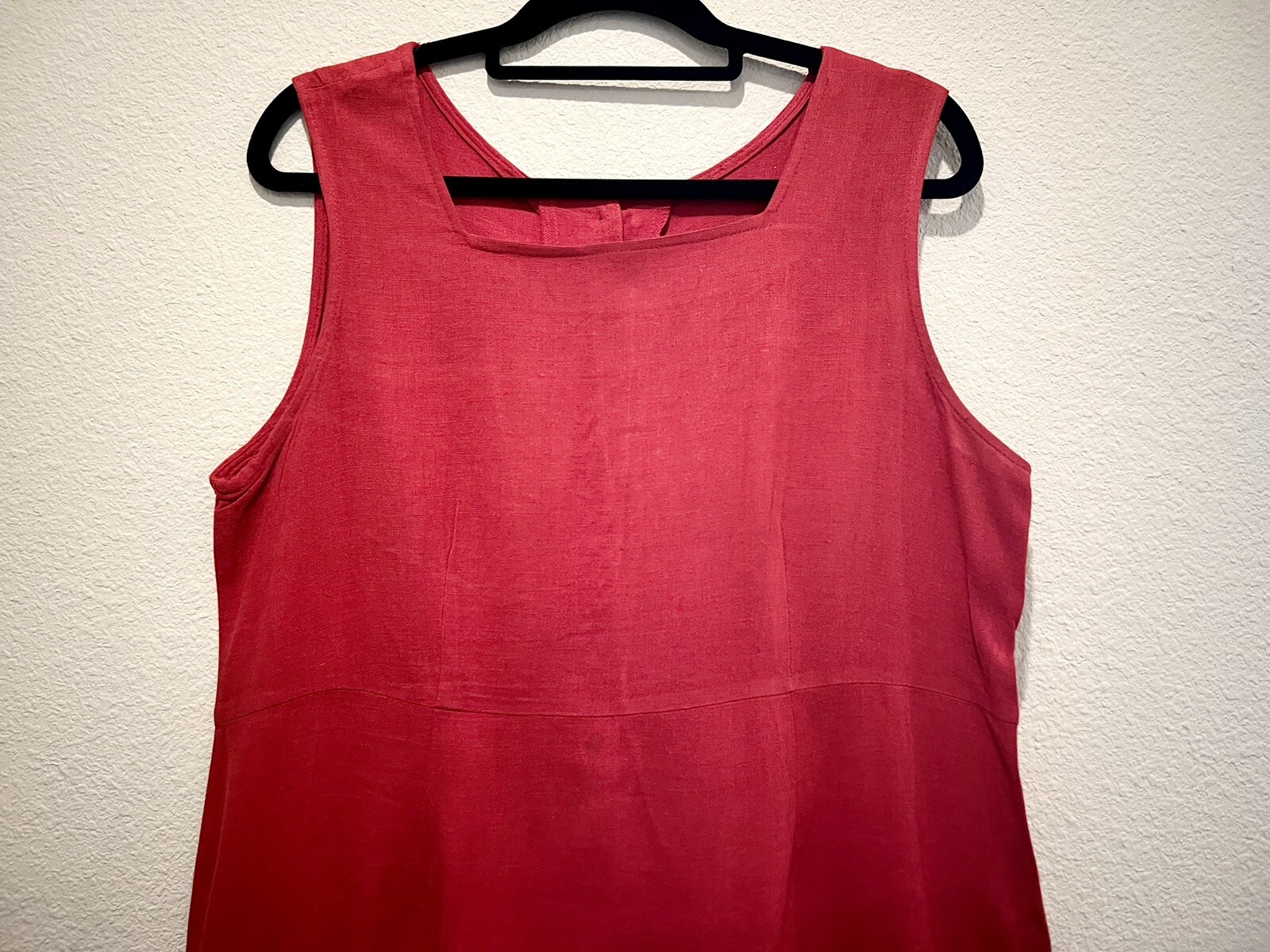 Vintage 90s Red Sleeveless Dress Flax Linen Blend Empire Waist Minimalist Sz 16