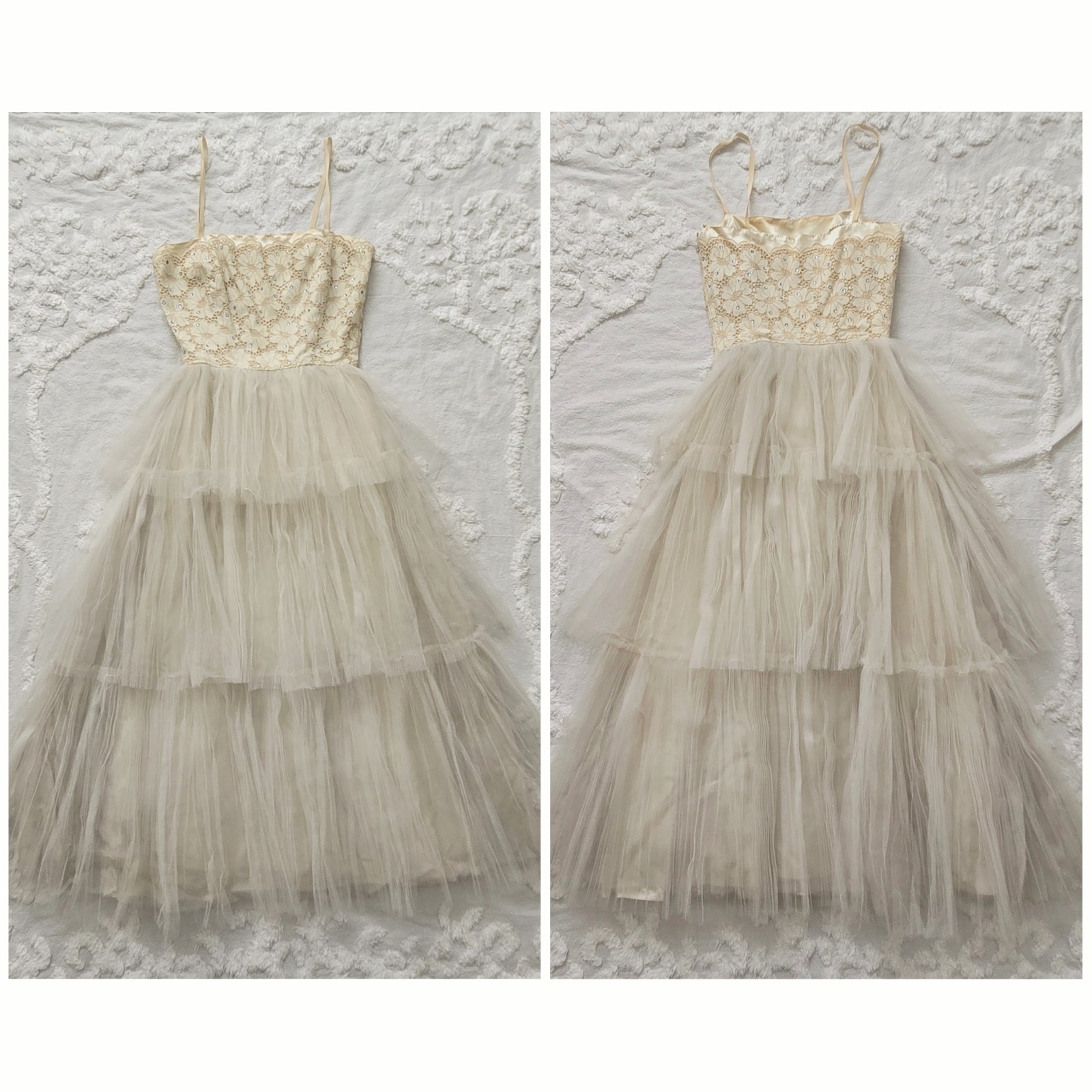 Vtg 50s Tulle & Sequin Party Dress By Dance Time, XS/2/Juniors, Formal, Bridal
