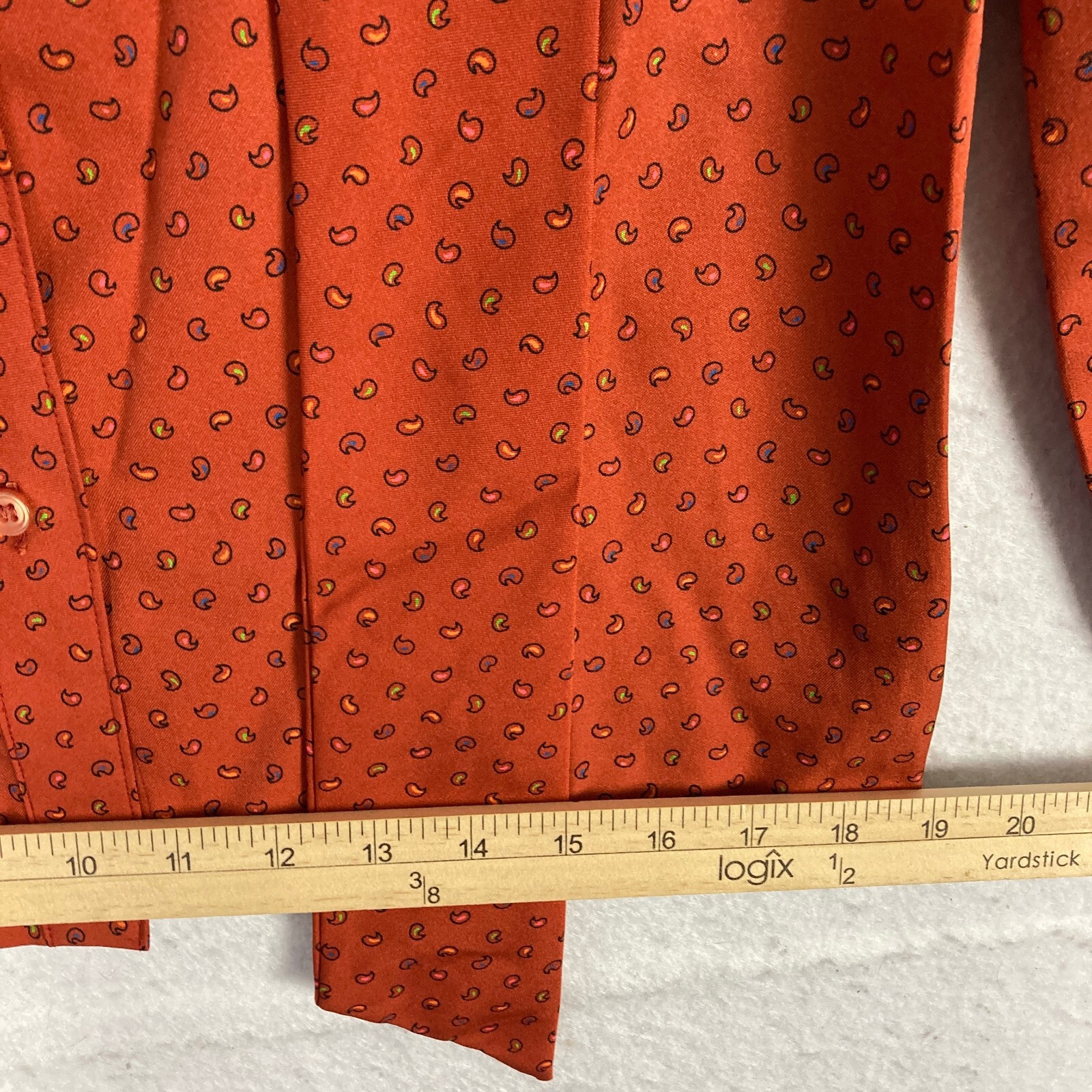 VTG Paisley Blouse 70s Lady Arrow Pussy Bow Burnt Orange Size 10 Boho Fun M