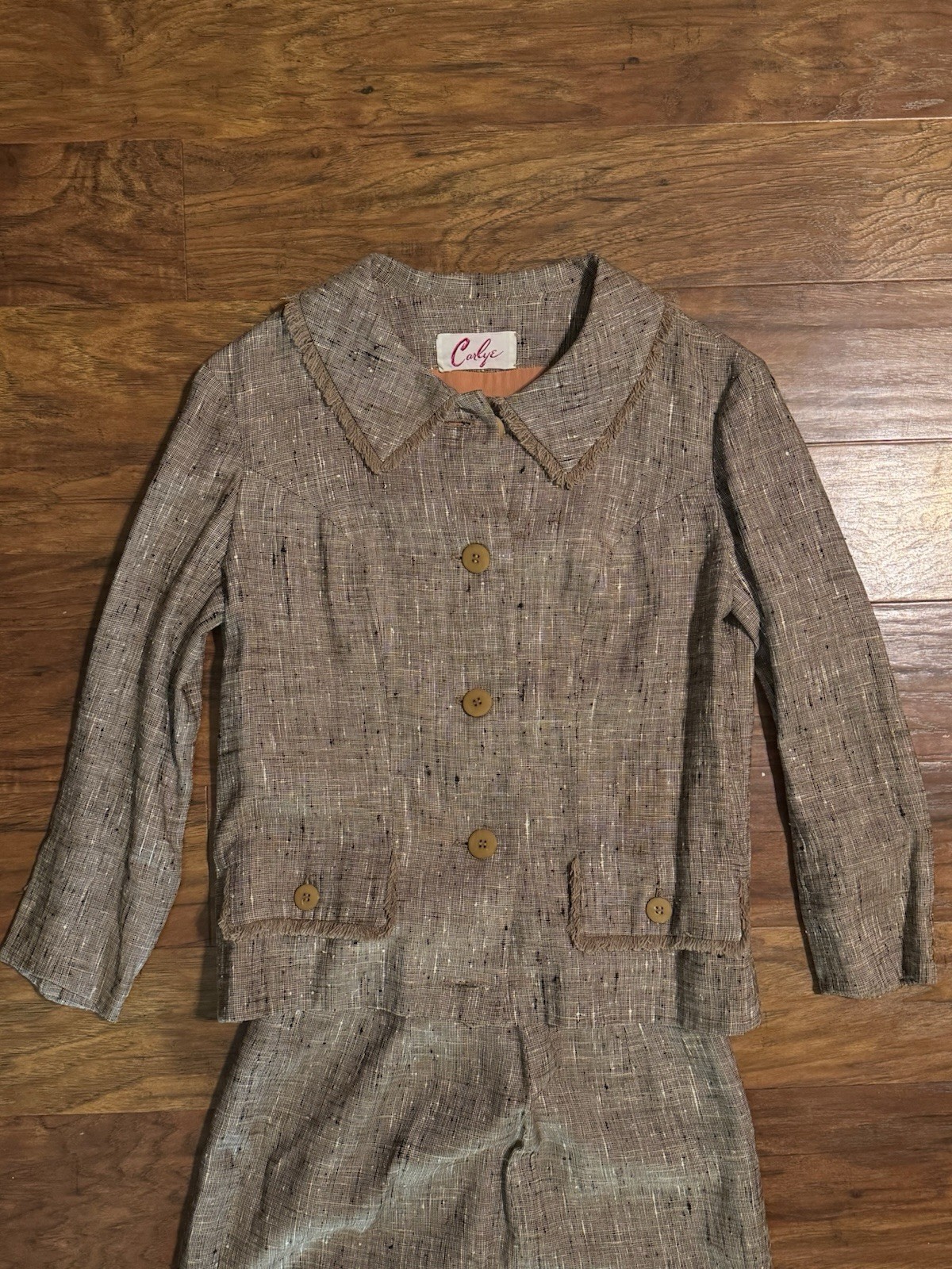 Vintage 1960s Carlye Women’s Jacket Linen Blazer With Matching Skirt Size Small