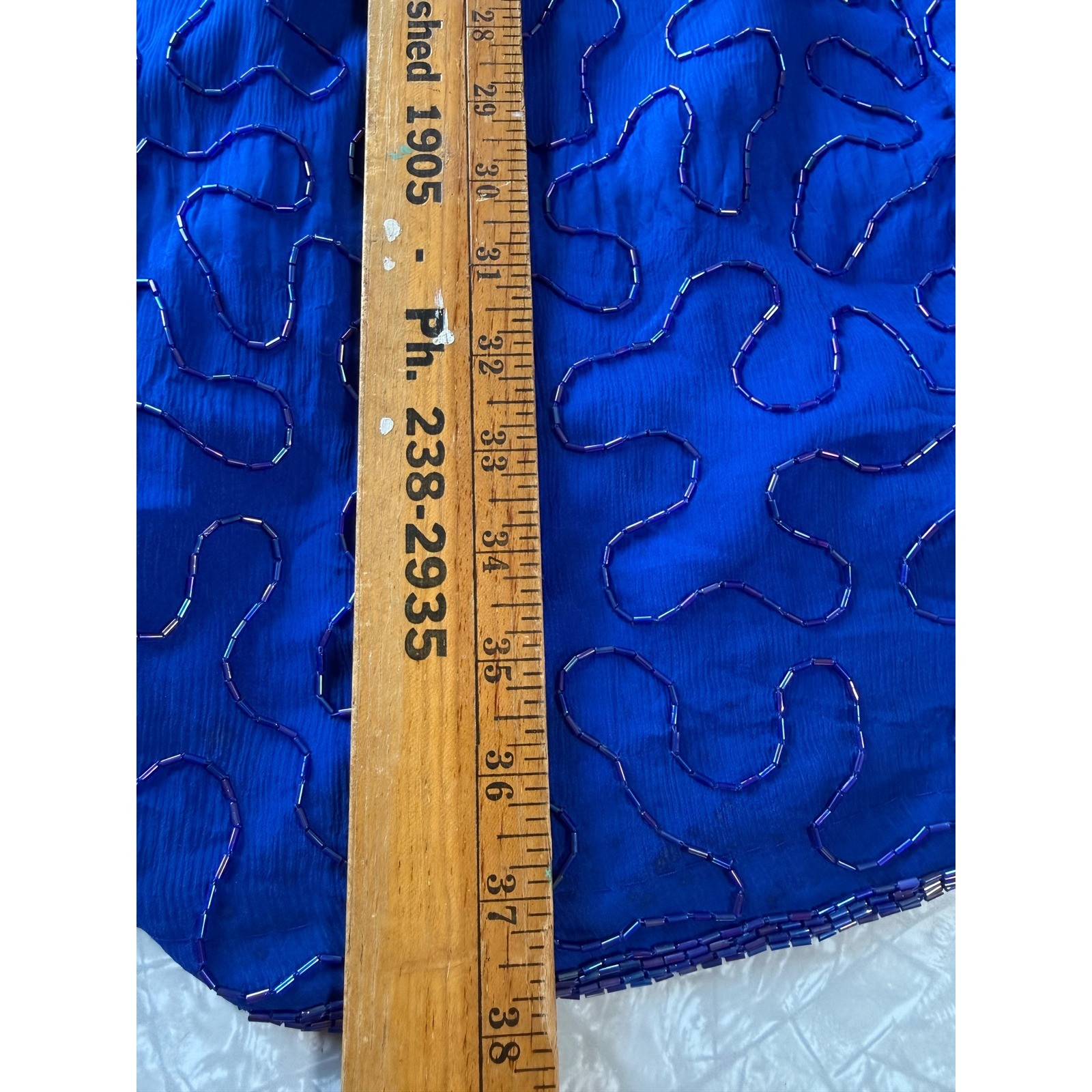Sweelo Vintage Silk Beaded Sequin Dress Royal Blue Floral Cocktail L 10-12 Glam