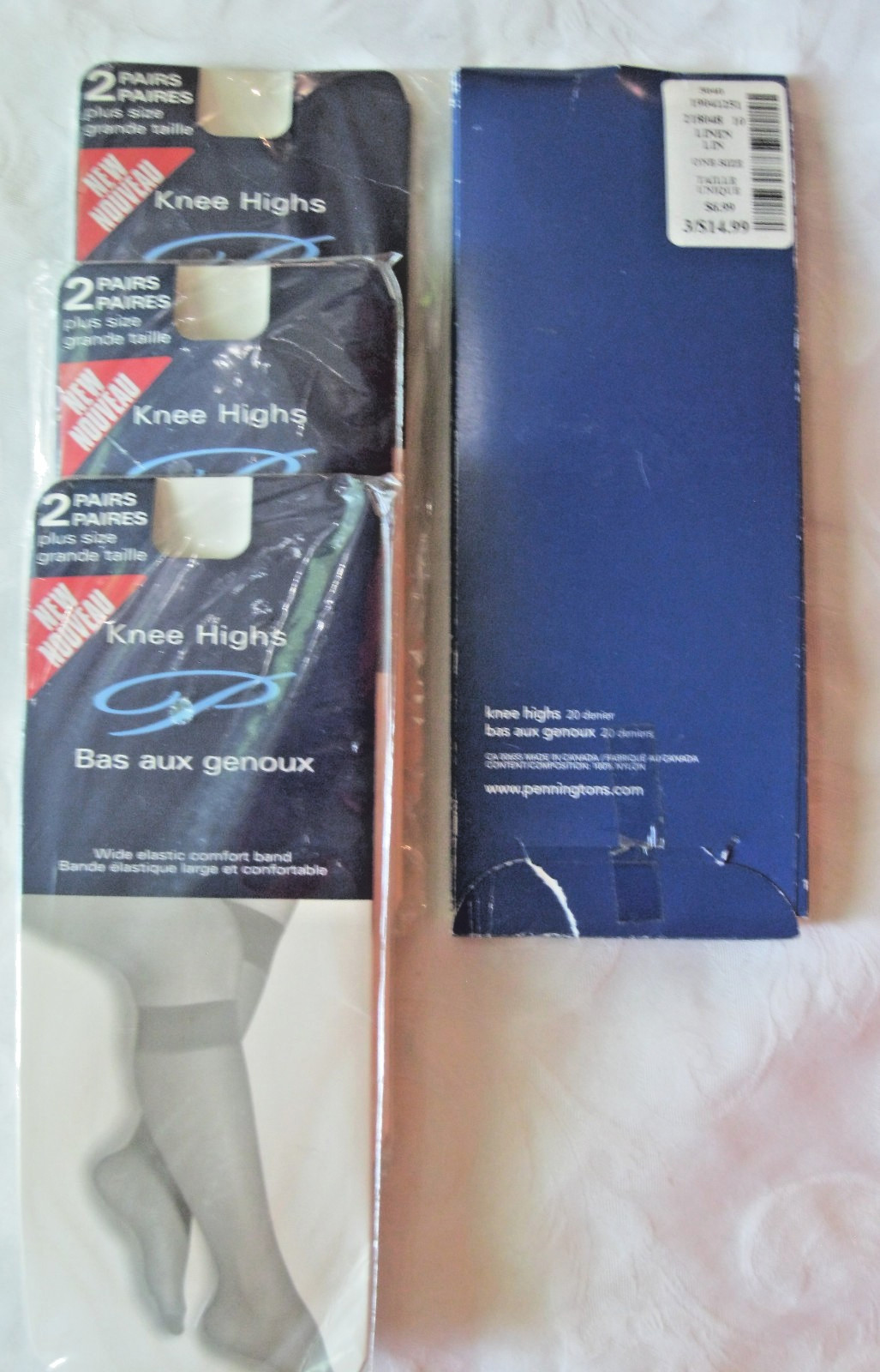 Vtg KNEE HIGHS – PENNINGTONS – 8-Pair – COLOURS – CARESS & LINEN – PLUS SIZE