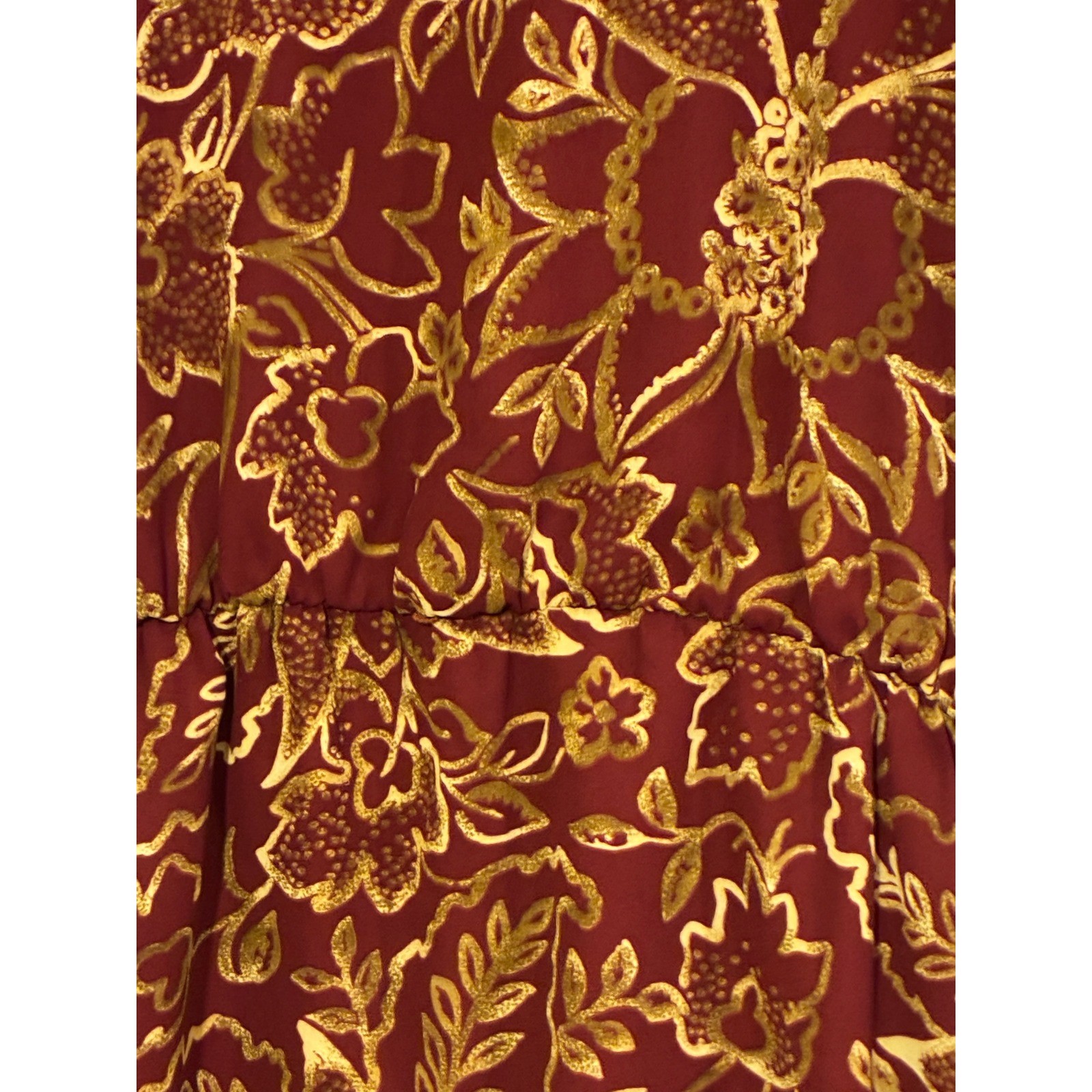 Leslie Fay Petite Vintage Floral Sheath Dress Burgundy Gold Short Sleeve Size 6P