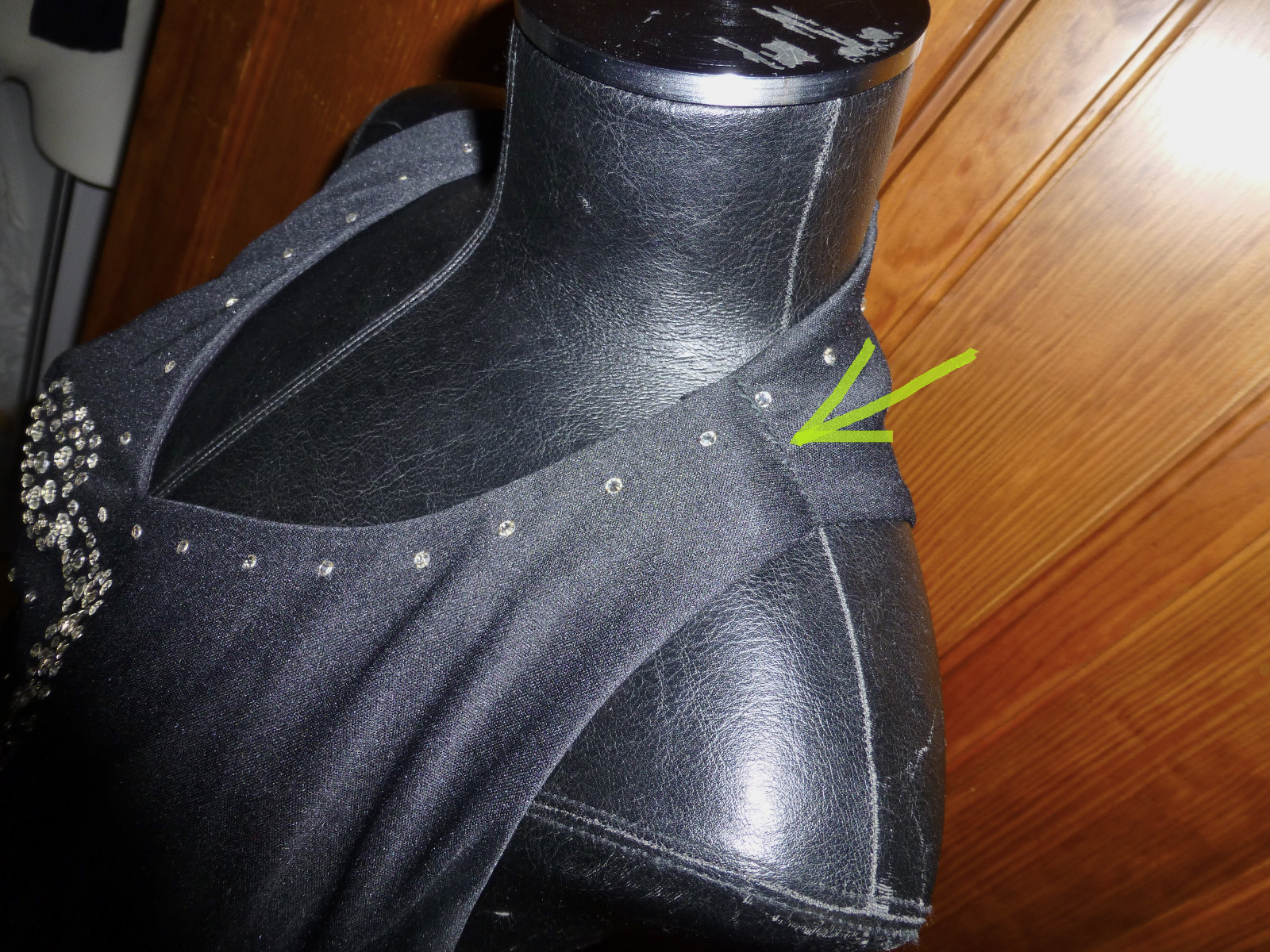 Vtg 70s Black Jersey Knit Rhinestones Boho Empire Disco Evening Maxi DRESS GOWN
