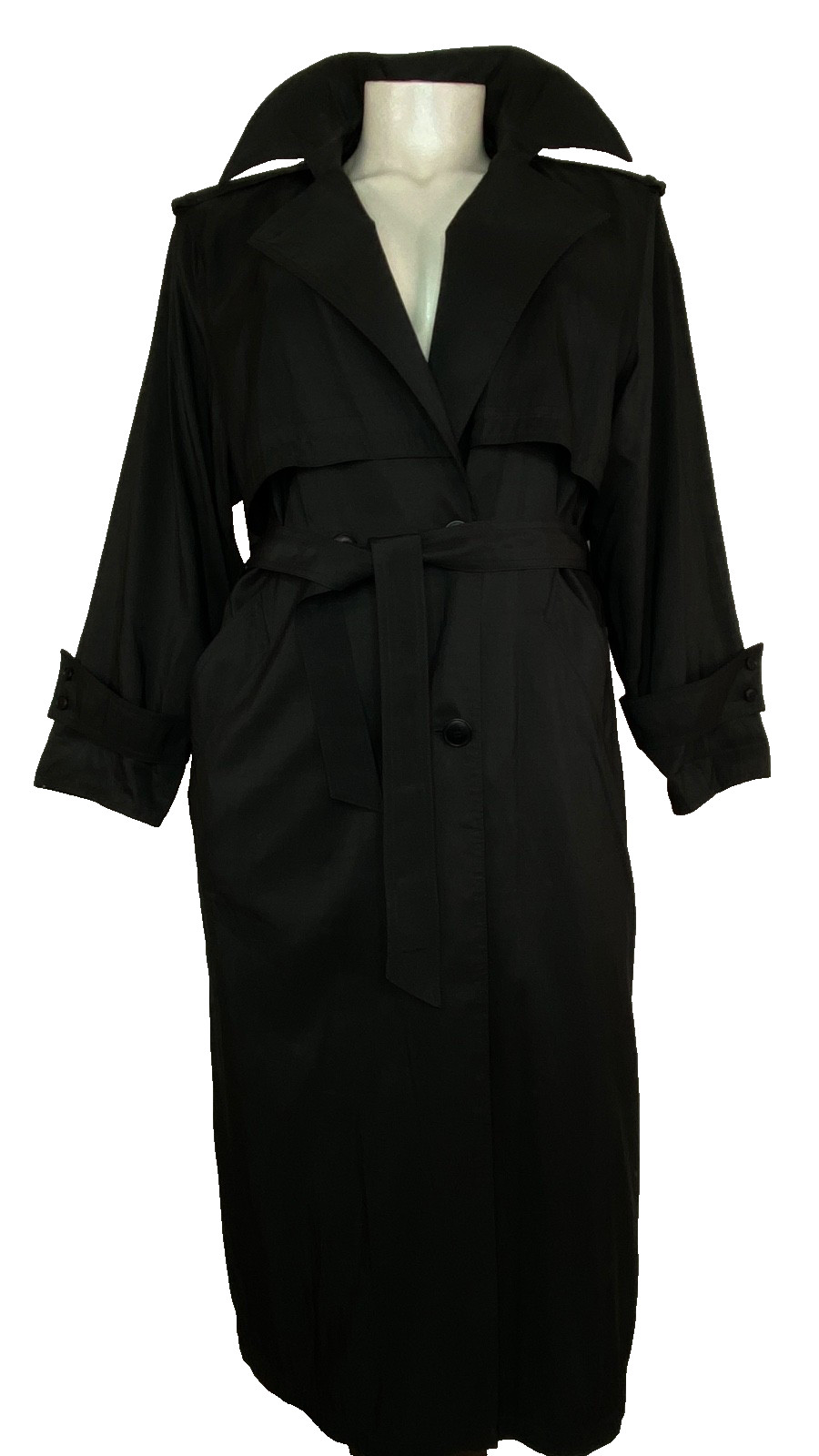 Vintage 1990s black long raincoat 14 XL trench coat rain jacket nylon plus size