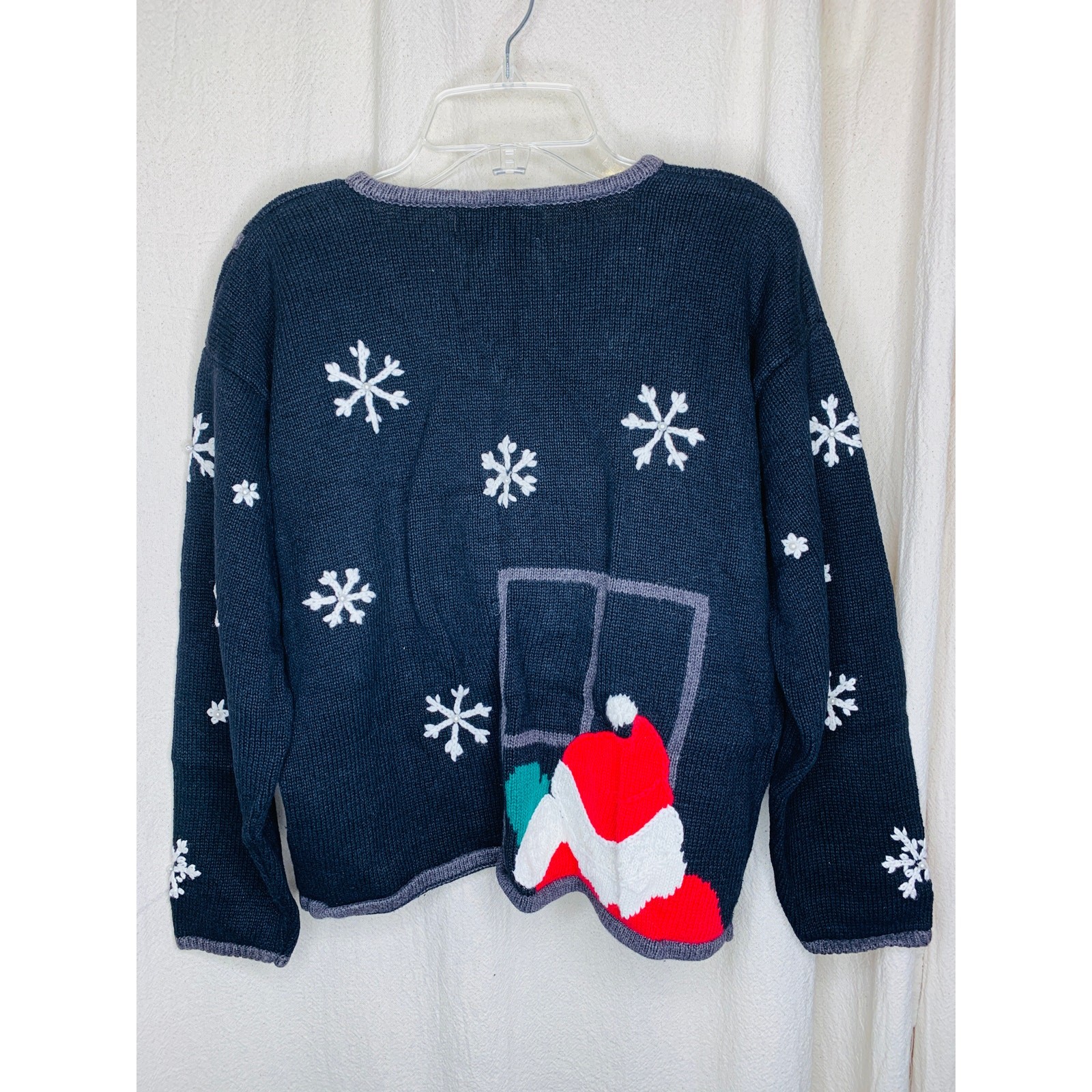 1990s Mandal Bay Christmas Santa Reindeer Scenic Window Pane Kidcore Cardigan S