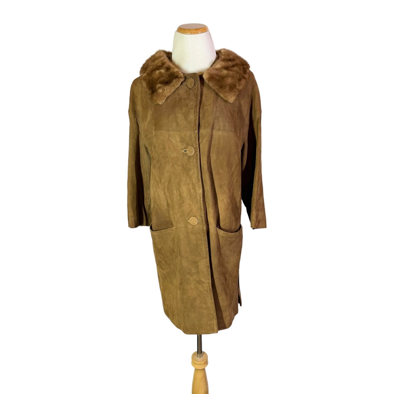 Vintage 60s Jacqueline’s Feminine Apparel Memphis Nubuck Leather Coat Fur Collar