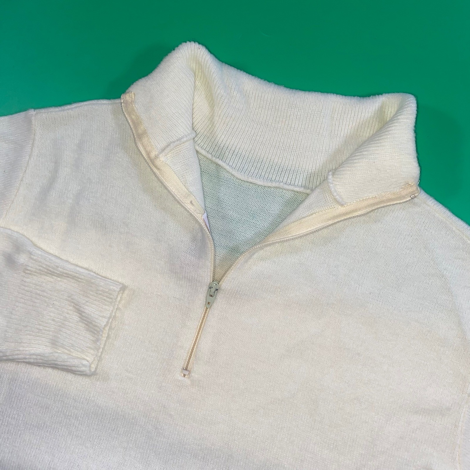 Vintage British Vogue Quarter Zip Sweater Top Women’s Pullover Ivory
