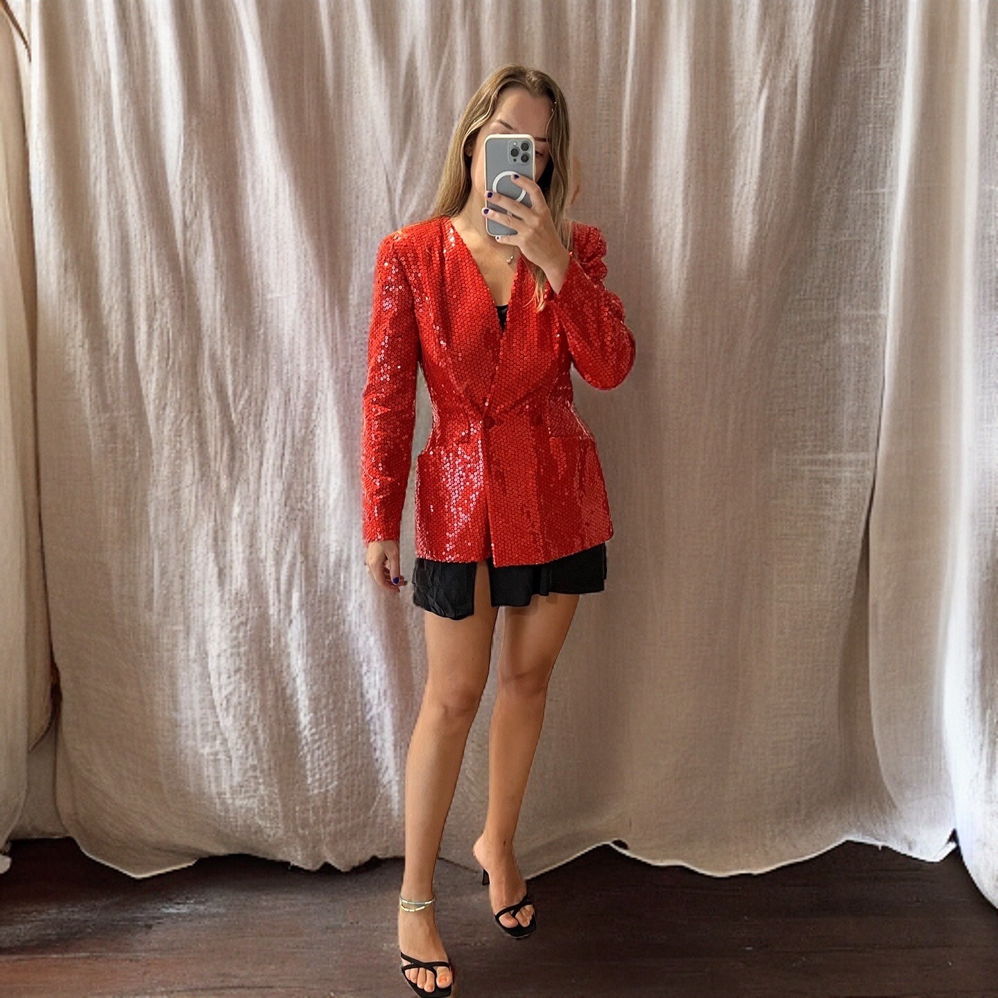 Vicky Tiel Couture Vintage Red Sequin Blazer Size XS/S