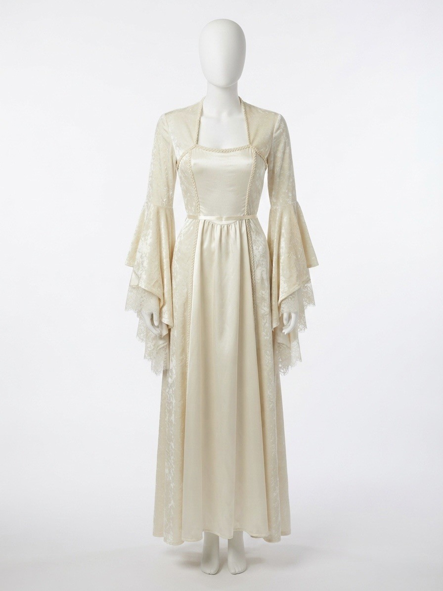 Lip Service White Velvet Satin Medieval Renaissance Fairy Bell Lace Sleeves