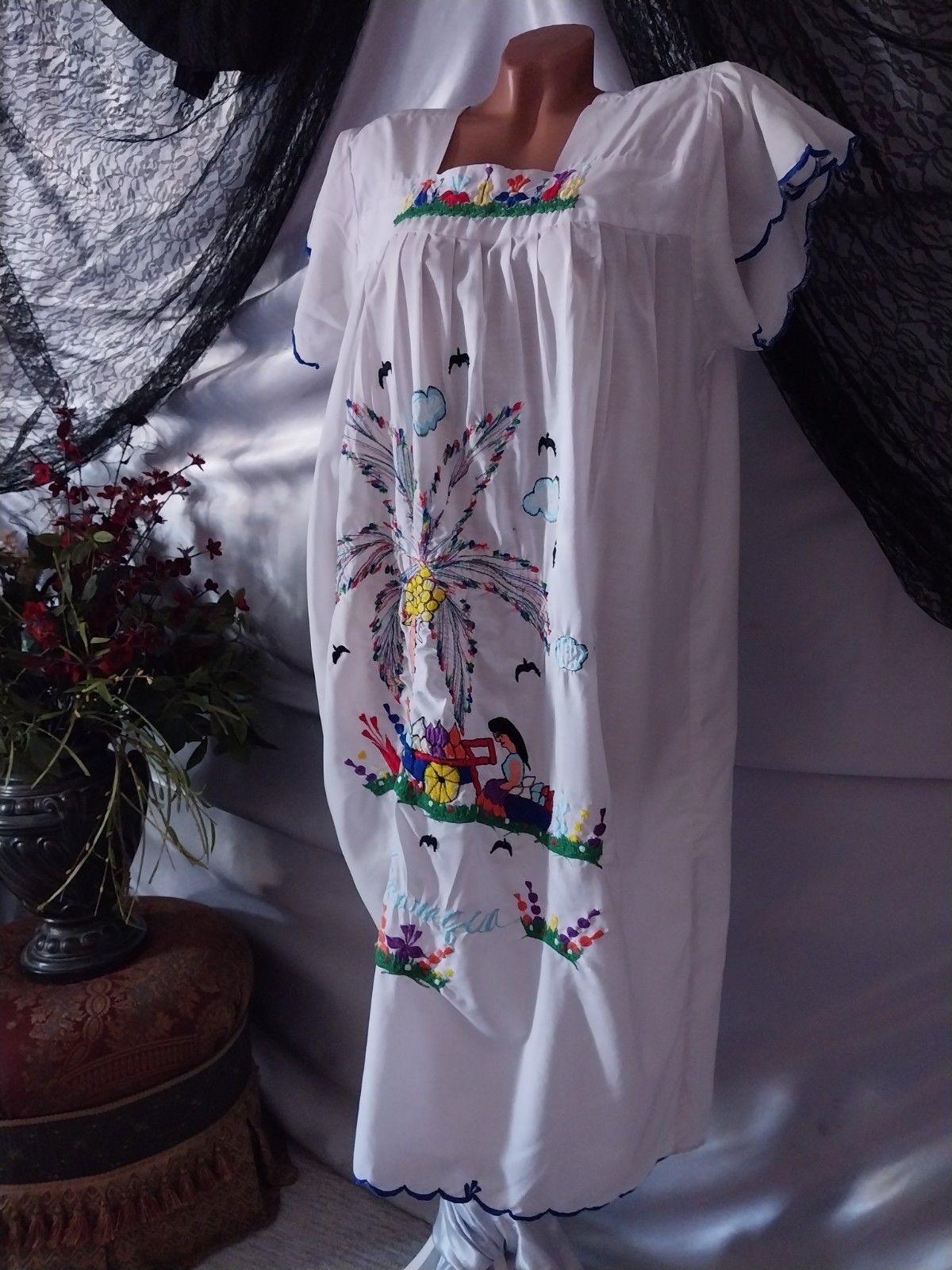 VTG COTTON CAFTAN OXCAN DRESS BEACH HIPPY SPA LOUNGE UNIQUE 50