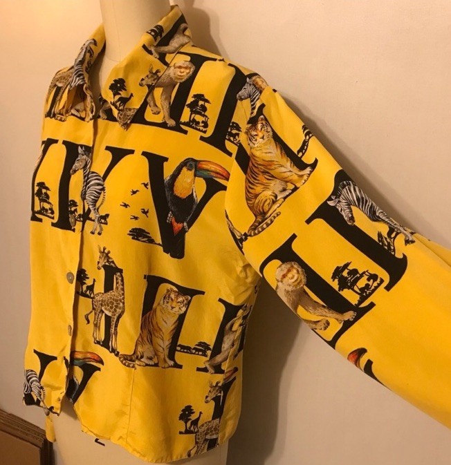 1980’s Peter Martin 100% Silk alphabet animal Long Sleeve shirt top Sz 12