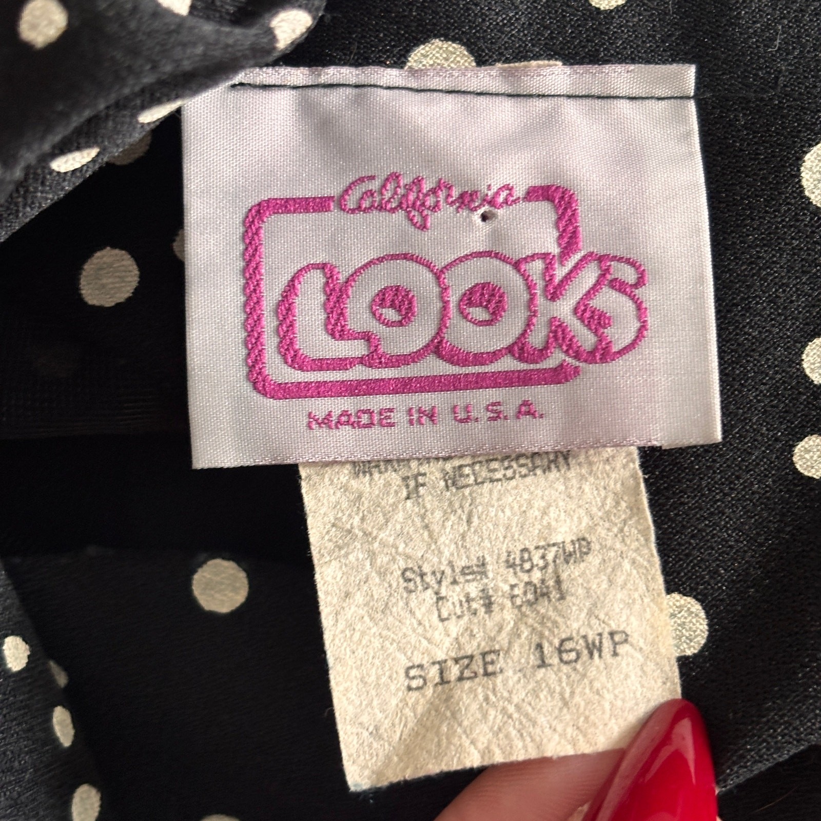 Vtg 80s California Looks Dress Size 16 Black White Polka Dot Layered Shift Retro