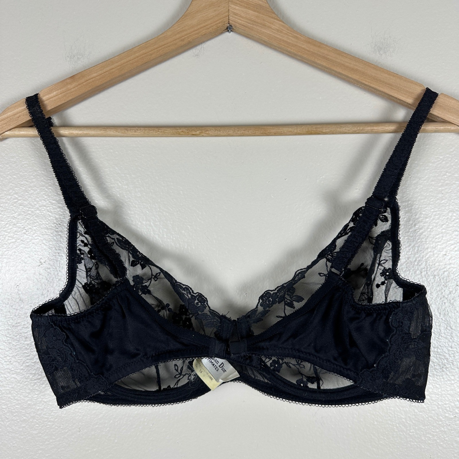 Christian Dior Women’s 34B Bra Black Vintage Floral Lace Sheer Underwire