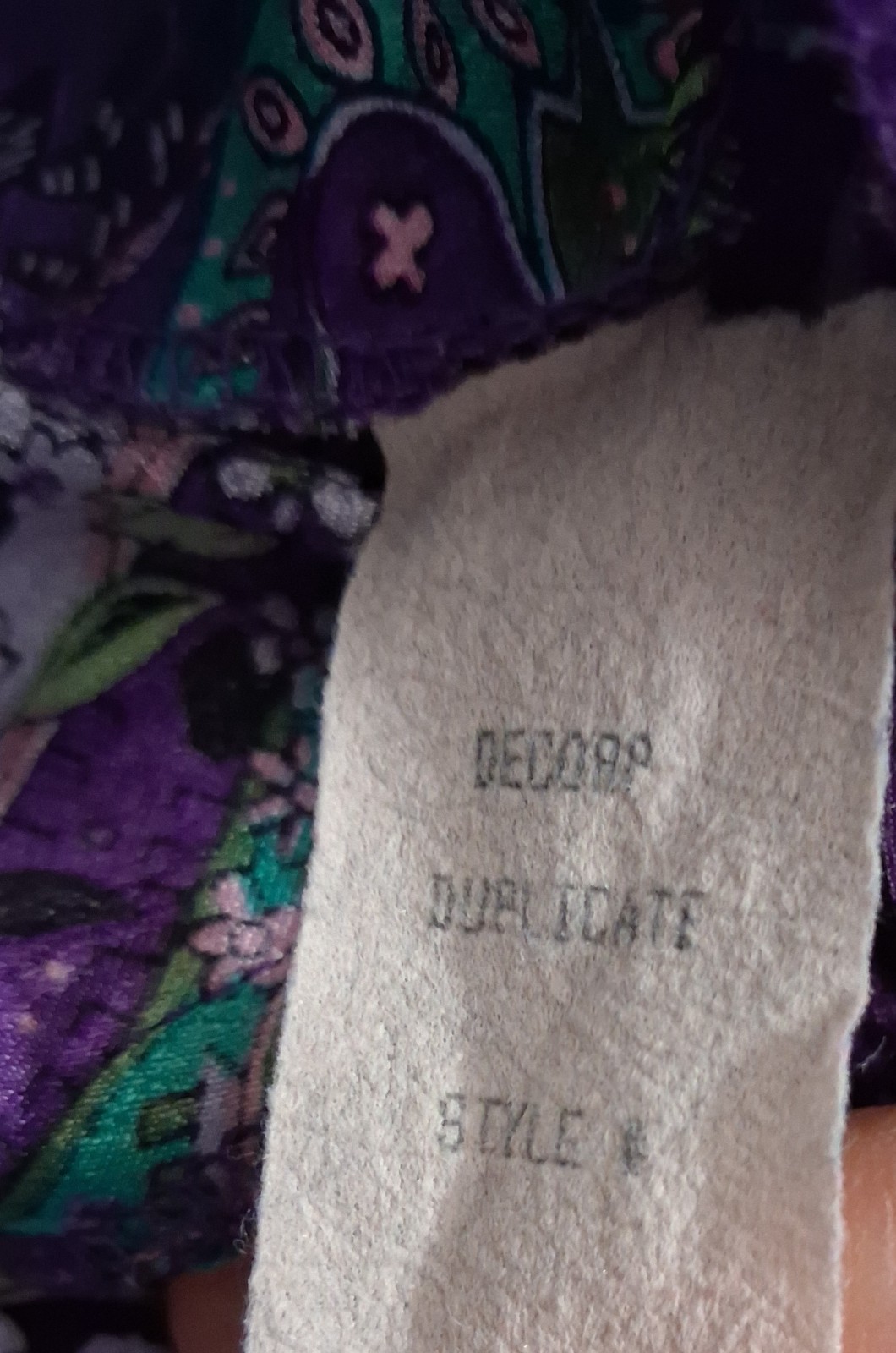 Vtg Terri Ellen Purple & Green Floral Patterned Dress Sz L/XL? Pit To Pit 21 In
