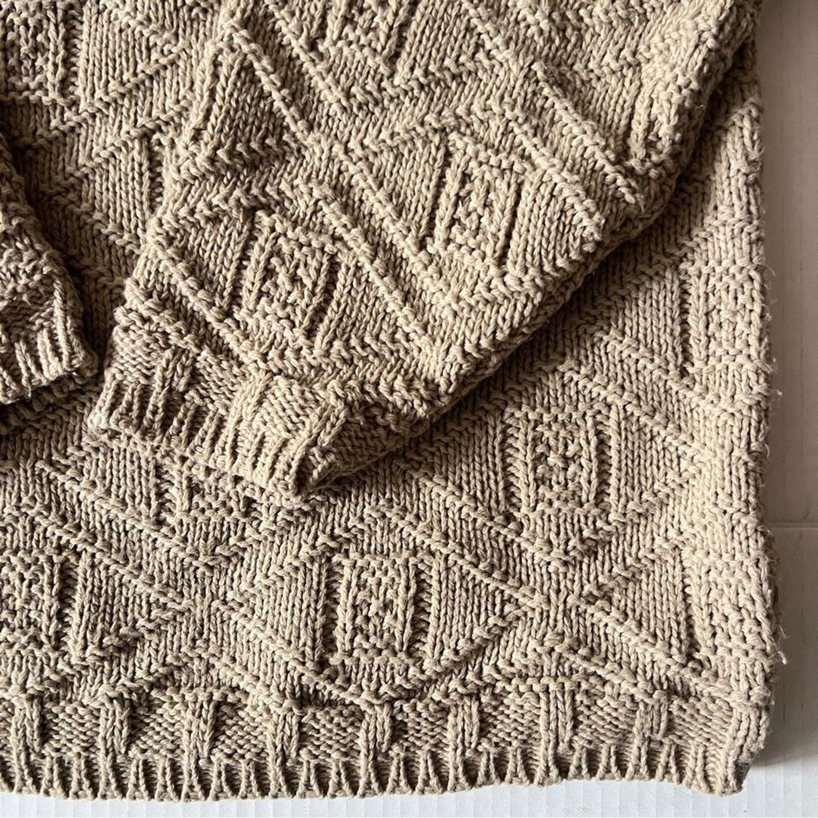 Vintage Aran Sweater Cotton Small / Medium Beige