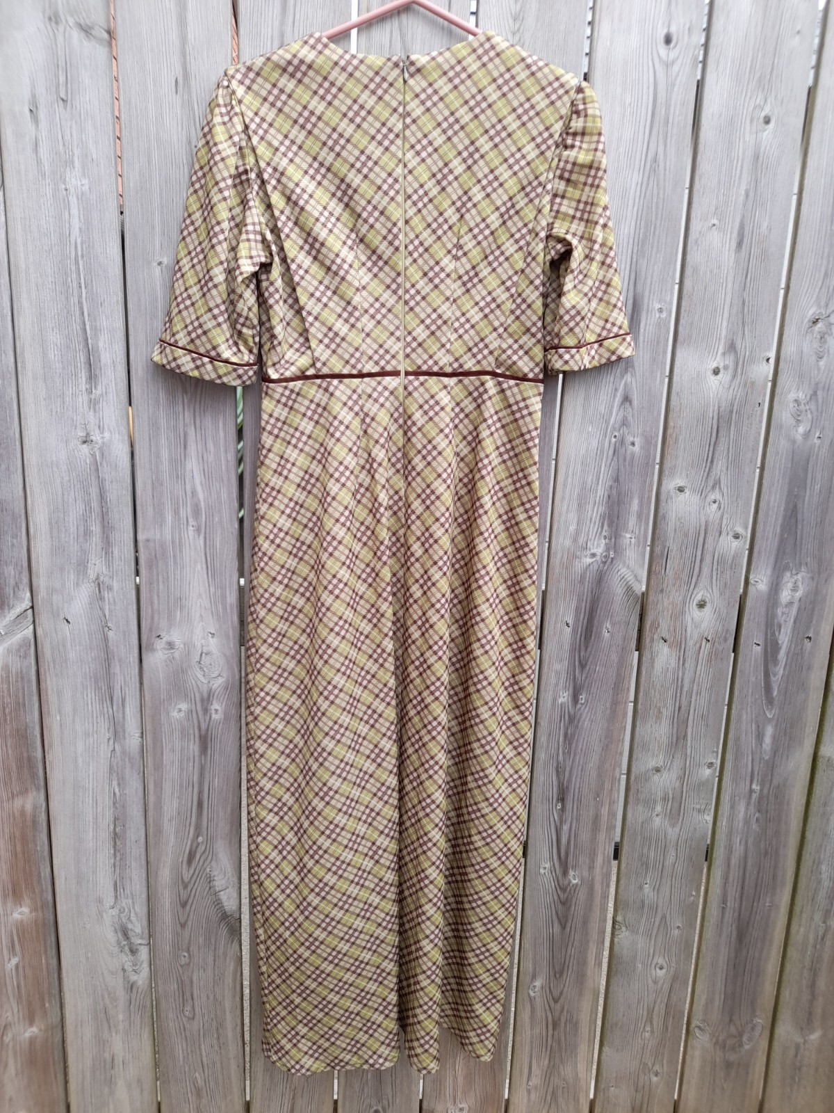 Amish Mennonite Cape Dress 36″ Bust 29.5″ Waist Retro 90s Green Brown Plaid