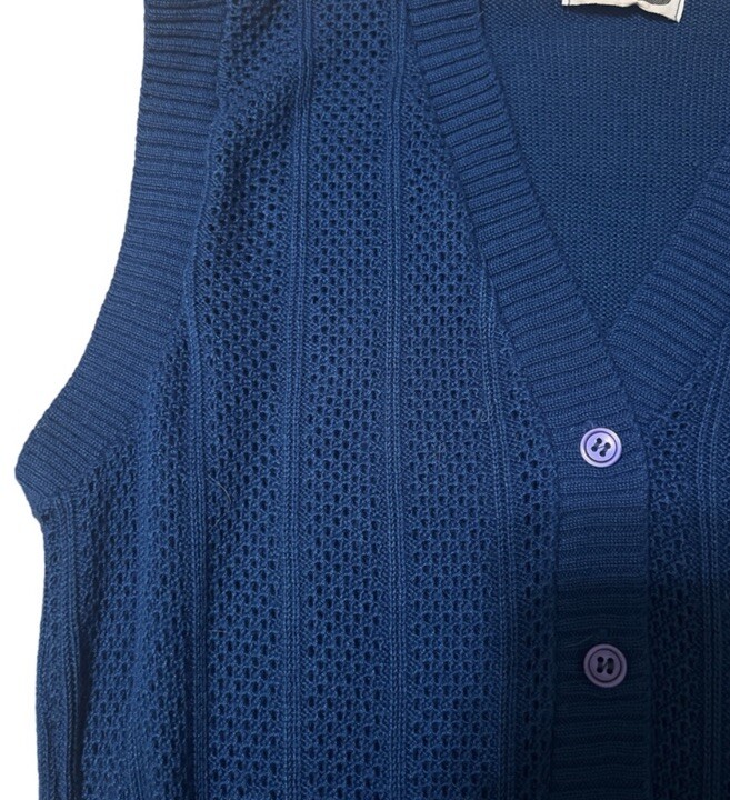 1970’s Kenneth Too! Blue Knit Sweater Vest, Button Down, Approx Size Medium