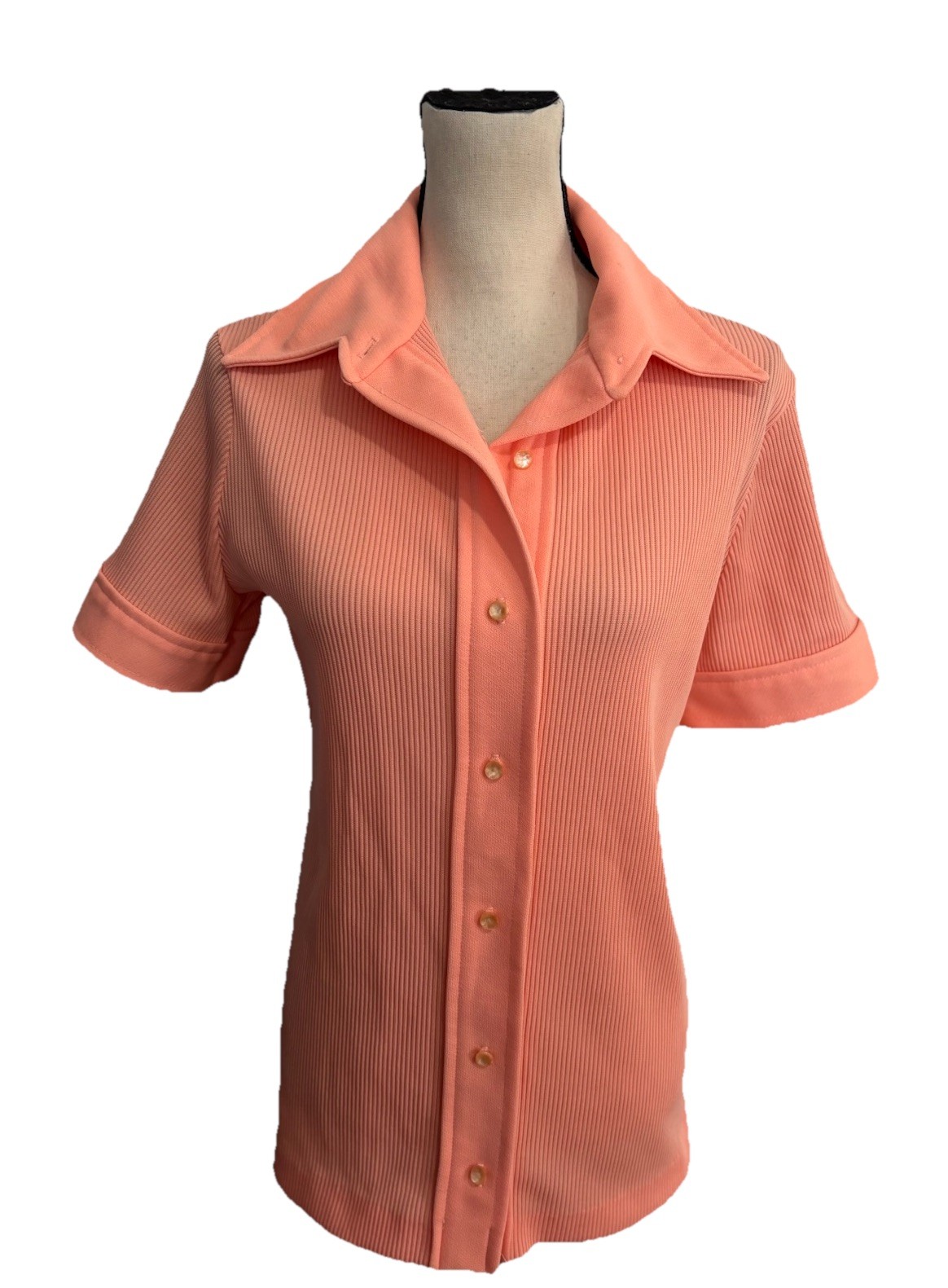 Vintage 70s Top Stage 7 Women’s Orange Shirt Blouse Pointed Collar XL