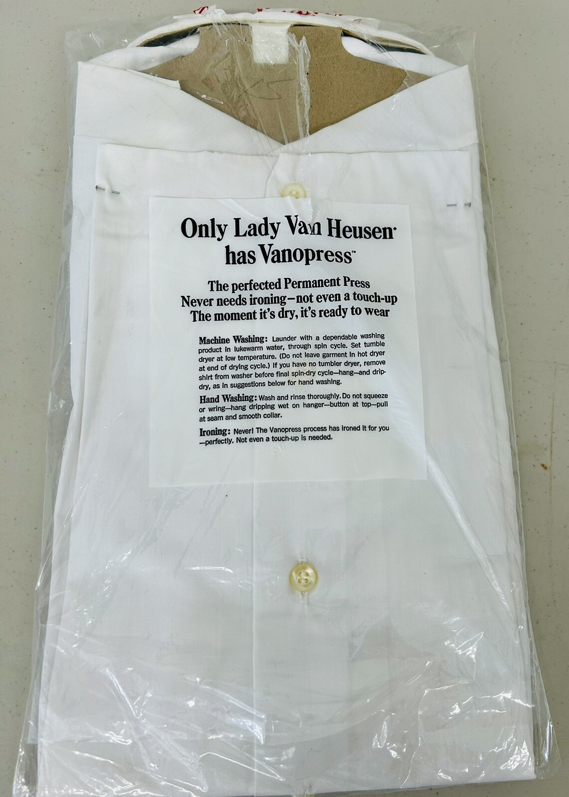 Vintage Lady Van Heusen Vanopress White Blouse Roll-Up Sleeves No Iron 14 NOS