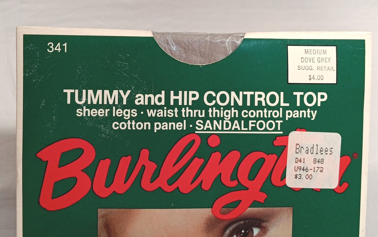 Vintage Burlington Panty Hose Tummy Hip Control Top Sheer Dove Grey Medium NOS