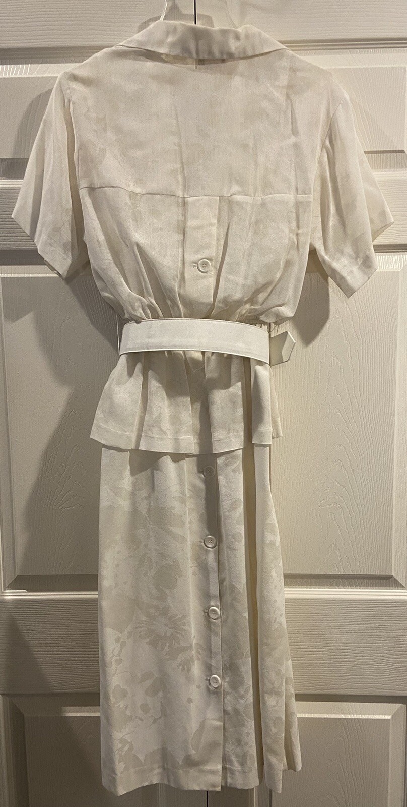 Vintage Kay Brandon Dress 9/10 White Floral Belted With Pockets